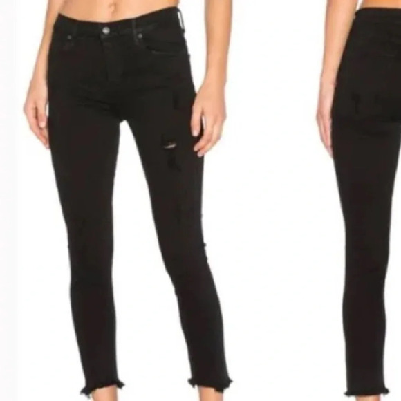 Agolde Sophie Feel Good Skinny Distressed Raw Hem Jeans in Black - Size 26 - Picture 1 of 7